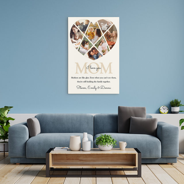 Personalized Mom Heart-Shaped Photo Collage Custom 8 Pictures