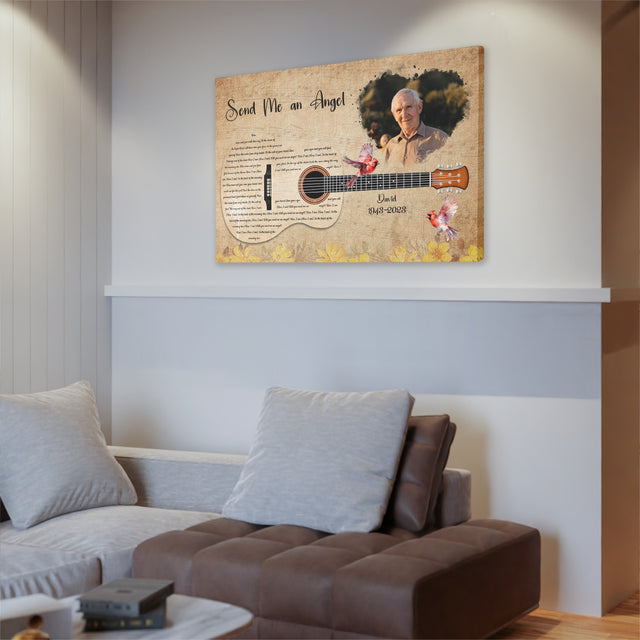 Personalized Memorial Canvas with Guitar & Cardinal, Music On Canvas