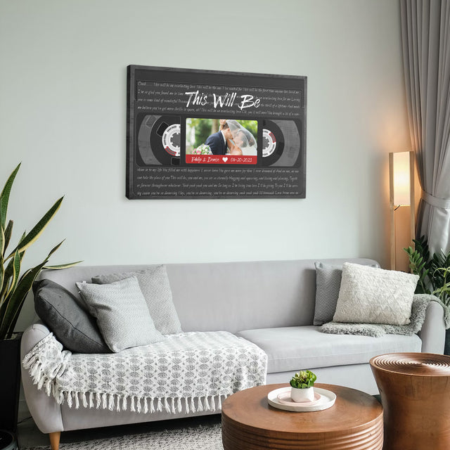Custom Song Lyrics, Upload Photo, Customizable Name, Date, Song Name VHS Tape Canvas Wall Art