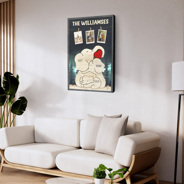 Personalized Elephant Galaxy Canvas, Elephant Family Puzzle Style, Custom Family Name