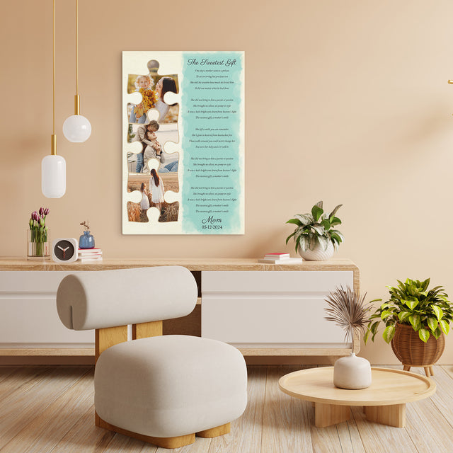 Custom Mom Puzzle Piece Photo Song Lyrics Canvas Print