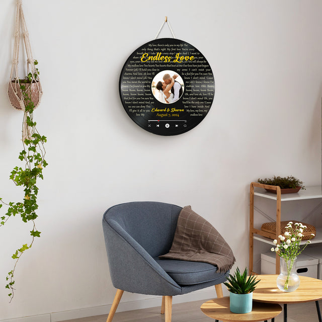 Personalized Wedding Song Lyrics and Photo Vinyl Record Round Wood Sign