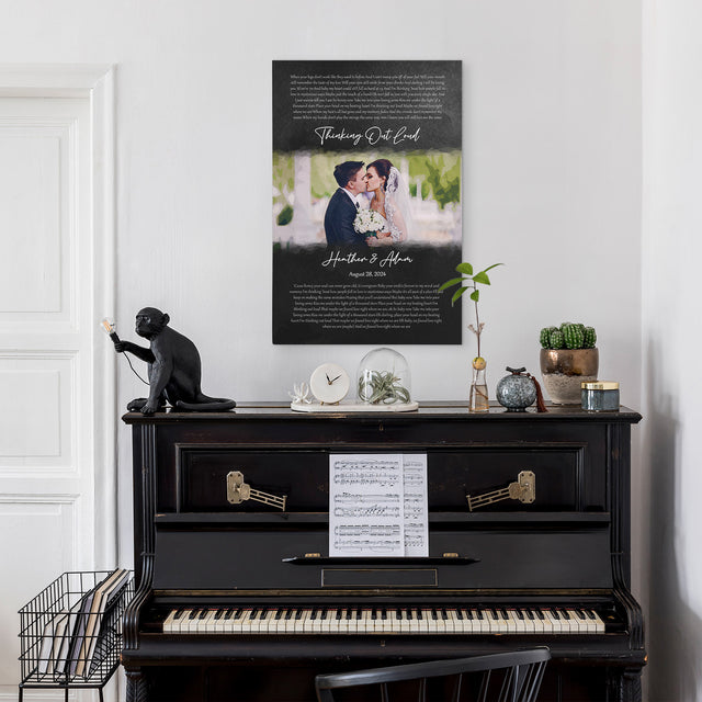 Custom Song Lyrics with Photo to Watercolor, Black Canvas