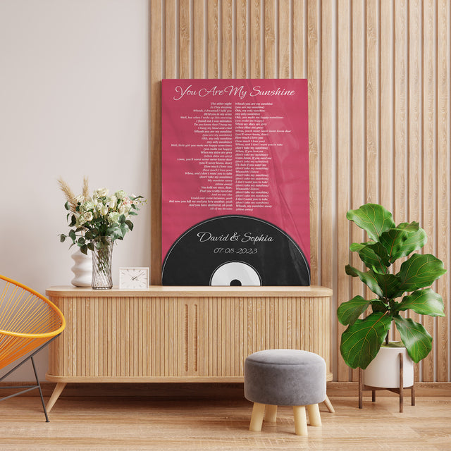 Personalized Maroon Vinyl Record Style Canvas Print