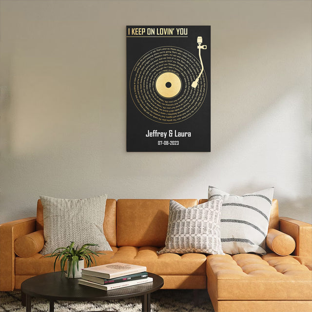 Custom Song Lyrics Vinyl Record Black Canvas Print
