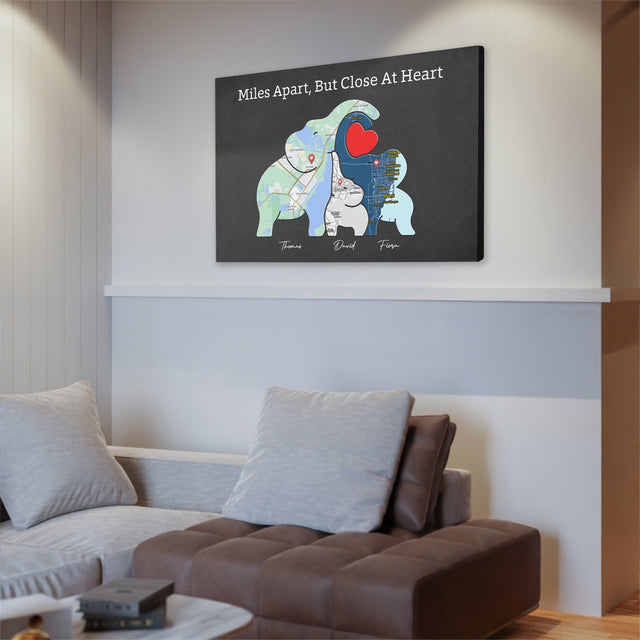 Family Map Print Canvas, Elephant Family Puzzle Style