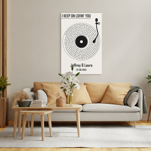 Custom Song Lyrics Vinyl Record White Canvas Print
