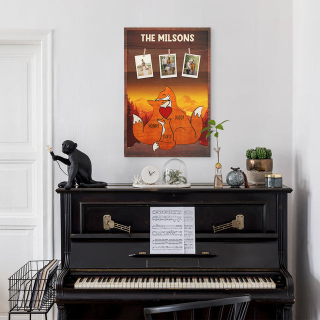 Personalized Fox Galaxy Canvas, Fox Family Puzzle Style, Custom Family Name