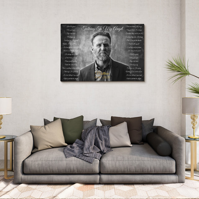 Black & White Memorial Canvas with Custom Photo & Lyrics