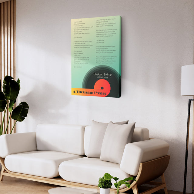 Elegant Gradient Vinyl Record Style Canvas - Personalization Song Lyrics & Name