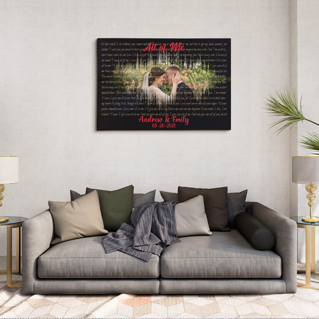 Custom Song Lyrics, Customizable Text And Upload Photo, Canvas Wall Art