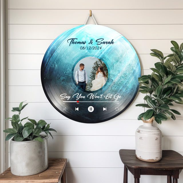 Custom Favorite Song Photo Round Wood Sign Uranus Planet Background