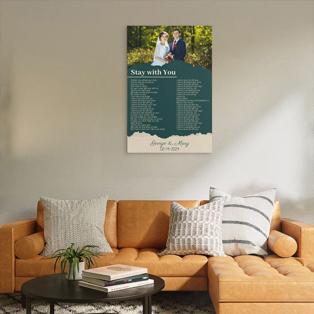 Custom Photo Song Lyrics Name Date Vintage Green Canvas Print