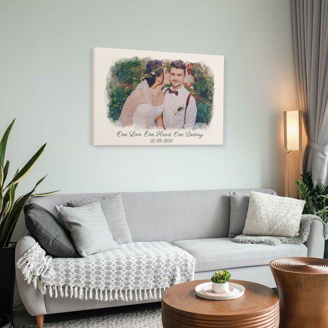 Vintage Watercolor Photo Canvas – Custom Message & Date