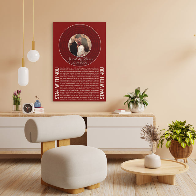 Custom Song Lyrics & Photo, Maroon Vinyl Record Canvas