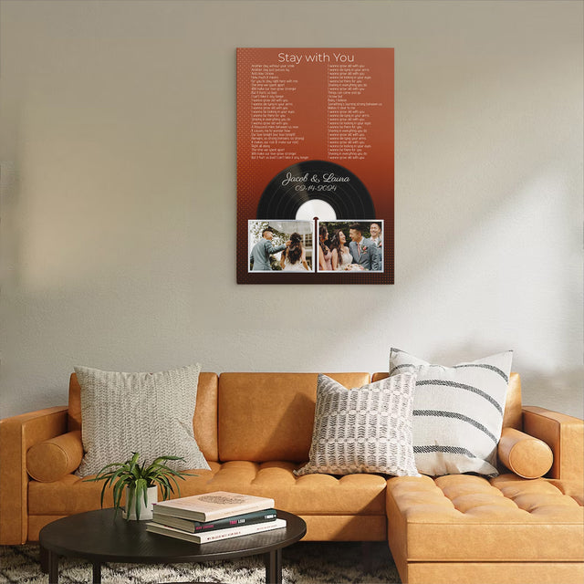 Personalized 2-Photo Song Lyrics Vintage Orange Canvas Print