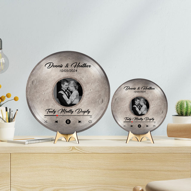 Custom Favorite Song Photo Round Wood Sign Mercury Planet Background