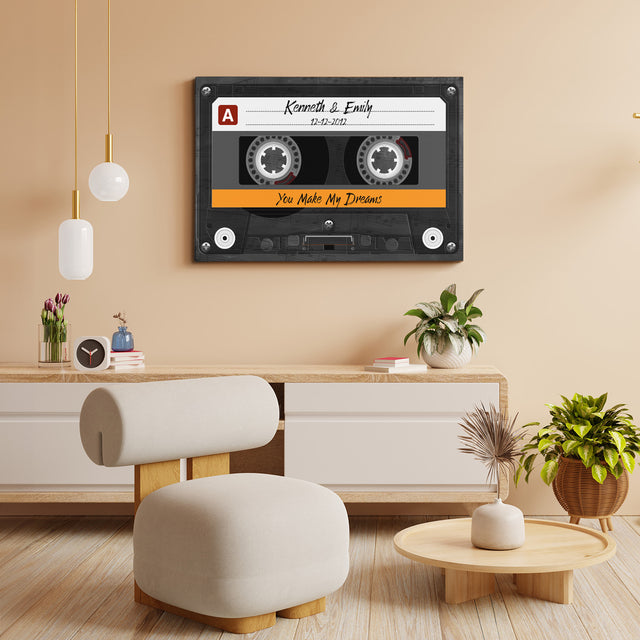 Custom Song Name, Customizable Name And Date Cassette Tape Canvas Wall Art