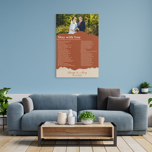 Custom Photo Song Lyrics Name Date Vintage Orange Canvas Print