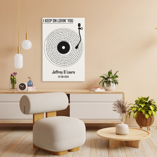Custom Song Lyrics Vinyl Record White Canvas Print