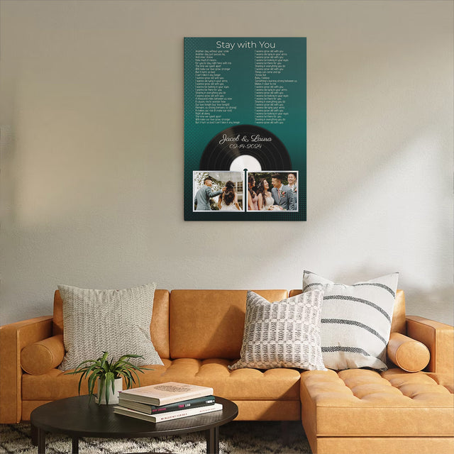 Personalized 2-Photo Song Lyrics Vintage Green Canvas Print