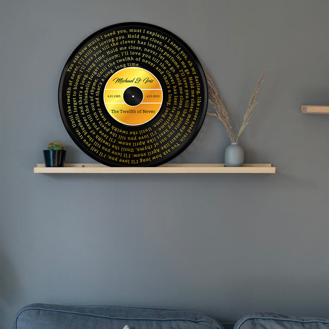 Custom Song Lyrics, Yellow Vinyl Record, Customizable Song Name And Text Round Wood Sign