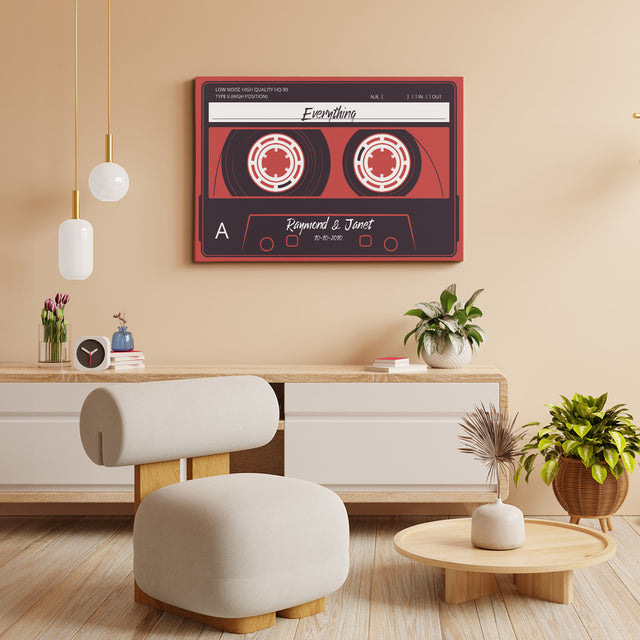 Custom Song Name, Customizable Name And Date, Red Cassette Tape Canvas Wall Art