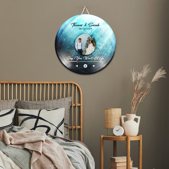 Custom Favorite Song Photo Round Wood Sign Uranus Planet Background