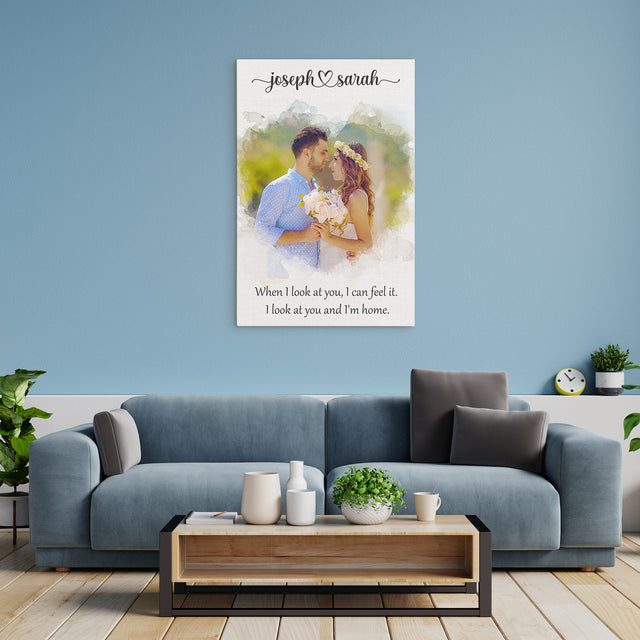 Custom Heart-Shaped Photo Canvas with Watercolor Effect