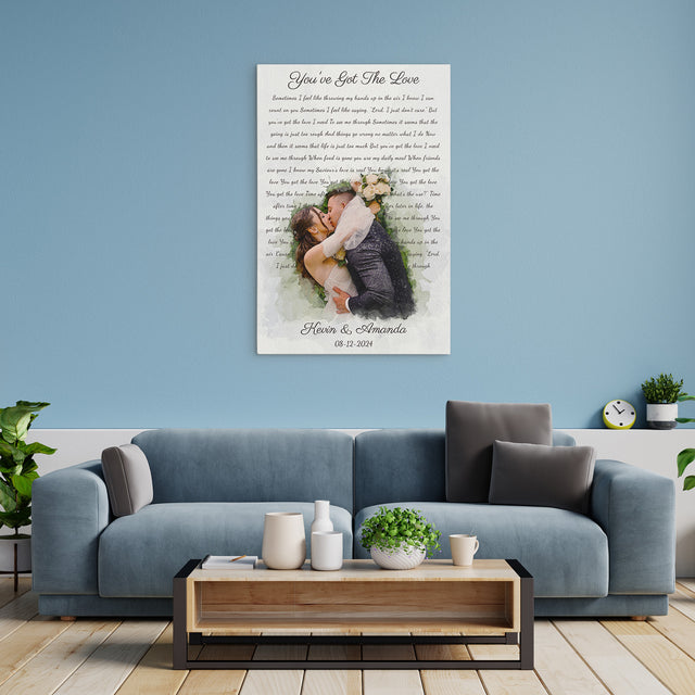 Personalized Song Lyrics & Watercolor Photo Canvas