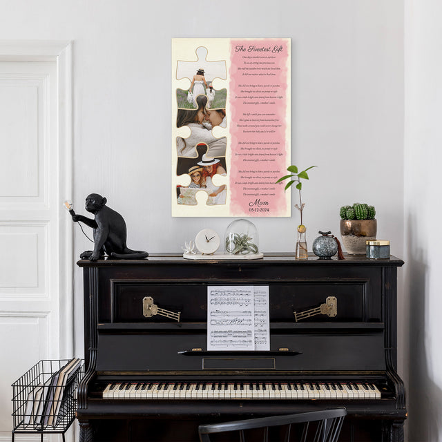 Custom Mom Puzzle Piece Photo Song Lyrics Canvas Print