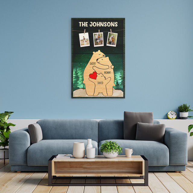Personalized Bear Galaxy Canvas, Bear Family Puzzle Style, Custom Family Name