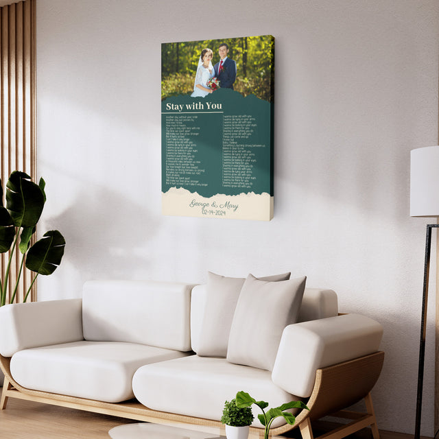 Custom Photo Song Lyrics Name Date Vintage Green Canvas Print