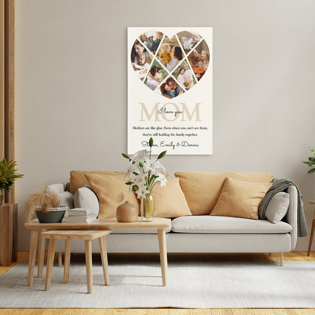 Personalized Mom Heart-Shaped Photo Collage Custom 8 Pictures
