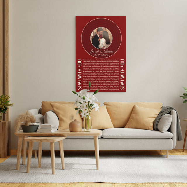 Custom Song Lyrics & Photo, Maroon Vinyl Record Canvas