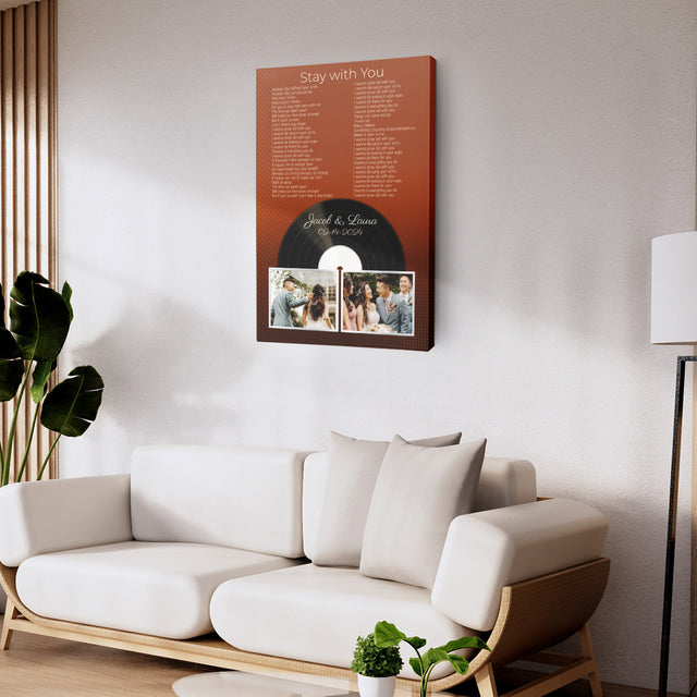 Personalized 2-Photo Song Lyrics Vintage Orange Canvas Print