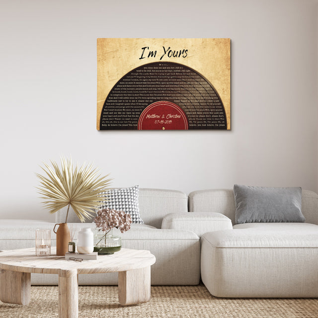 Custom Song Lyrics, Half Vinyl Record, Custom Name And Text, Canvas Wall Art