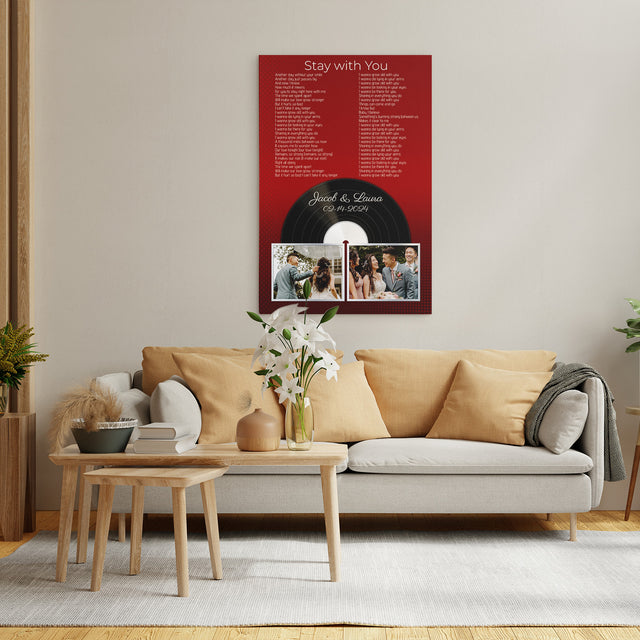 Personalized 2-Photo Song Lyrics Vintage Maroon Canvas Print