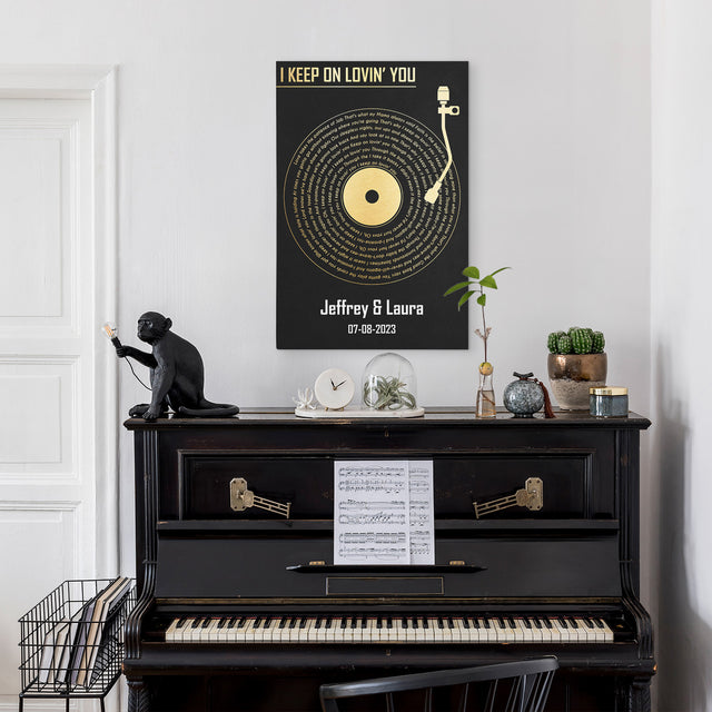 Custom Song Lyrics Vinyl Record Black Canvas Print