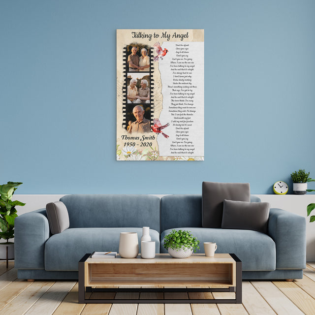 Custom Photo Cardinal Memorial Canvas, Vintage-Style with Song Lyrics