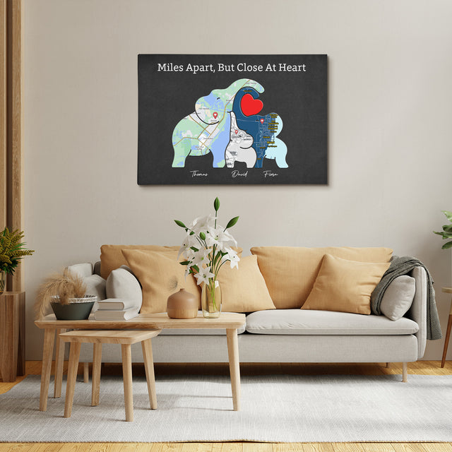 Family Map Print Canvas, Elephant Family Puzzle Style