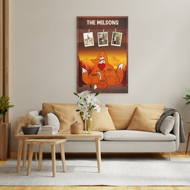 Personalized Fox Galaxy Canvas, Fox Family Puzzle Style, Custom Family Name