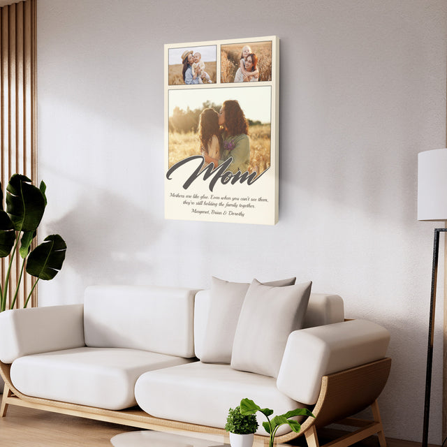 Personalized Mom Text & Photo Collage Canvas Custom 3 Pictures