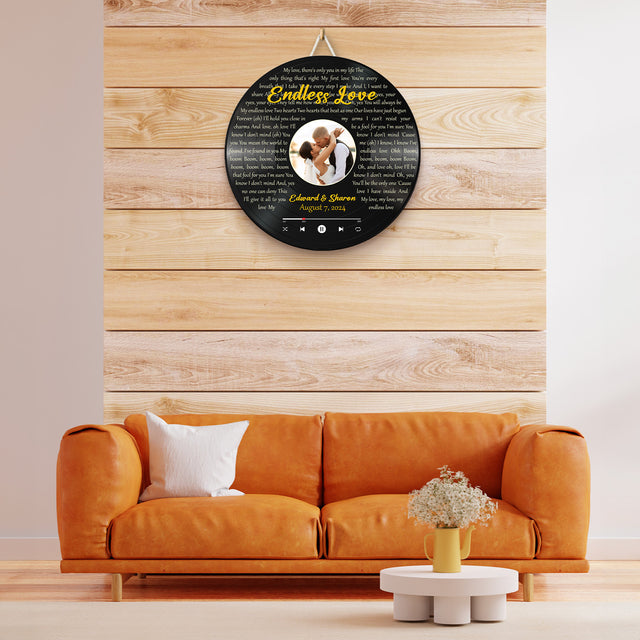 Personalized Wedding Song Lyrics and Photo Vinyl Record Round Wood Sign