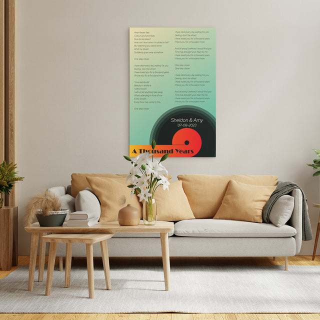Elegant Gradient Vinyl Record Style Canvas - Personalization Song Lyrics & Name