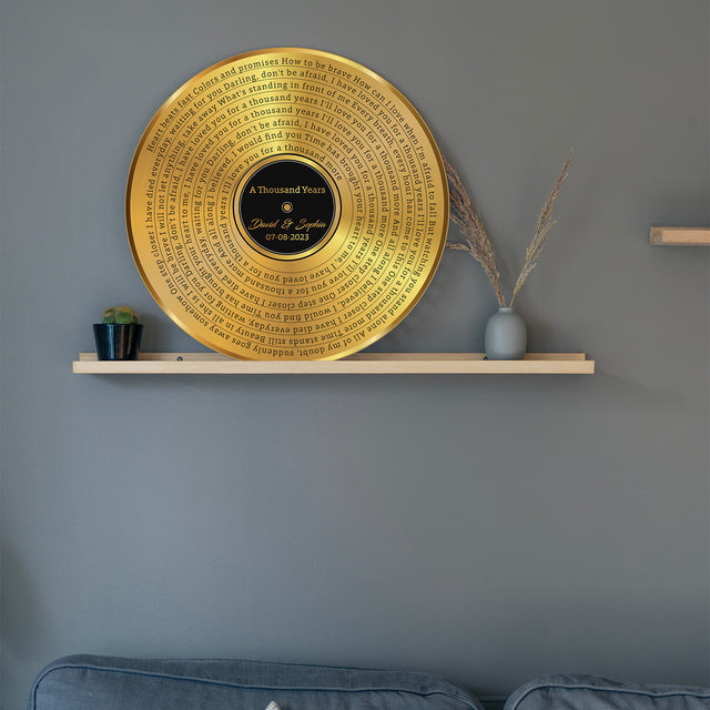 Custom Song Lyrics, Gold Vinyl Record, Customizable Song Name And Text Round Wood Sign