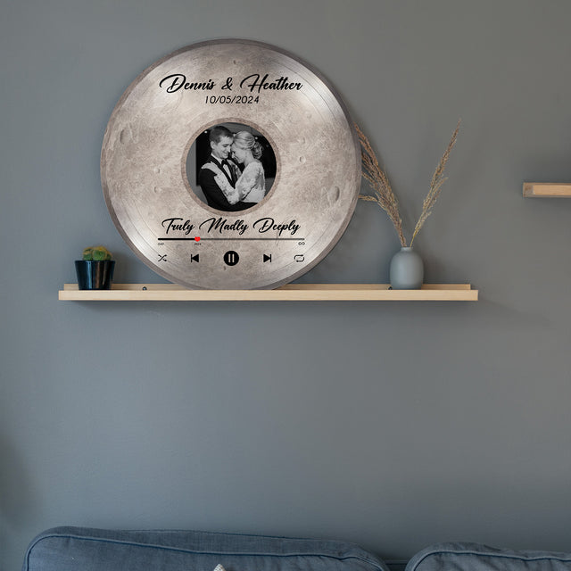 Custom Favorite Song Photo Round Wood Sign Mercury Planet Background