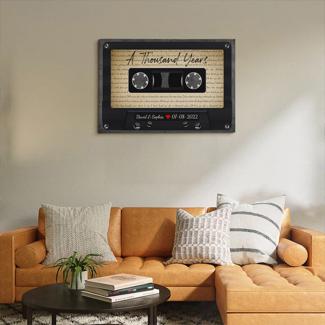 Custom Song Lyrics, Customizable Name, Date, Song Name Cassette Tape Canvas Wall Art