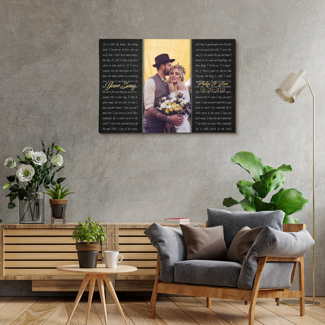 Custom Song Lyrics, Customizable Name And Upload Photo, Canvas Wall Art