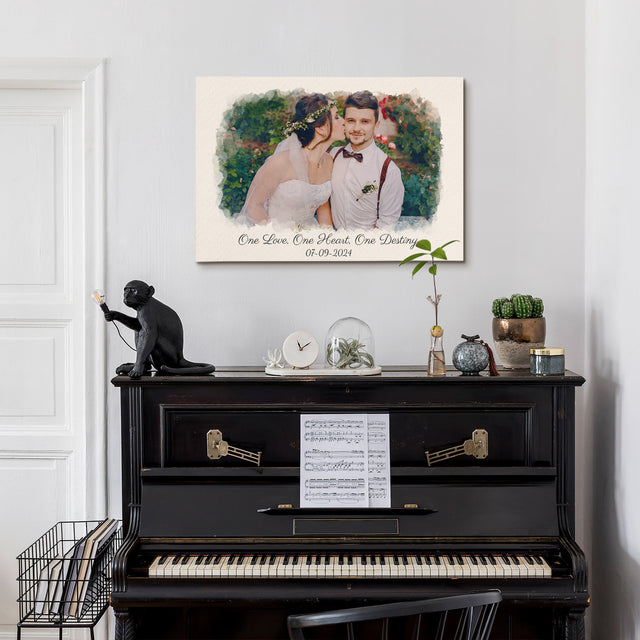 Vintage Watercolor Photo Canvas – Custom Message & Date
